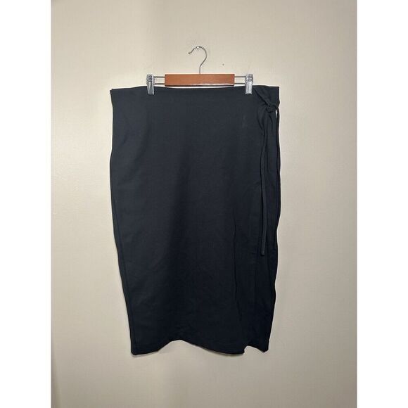 Dip Ponte Knit Faux Wrap Skirt XL‎  Stretch Side Tie Pencil Minimalist Black - Picture 1 of 5